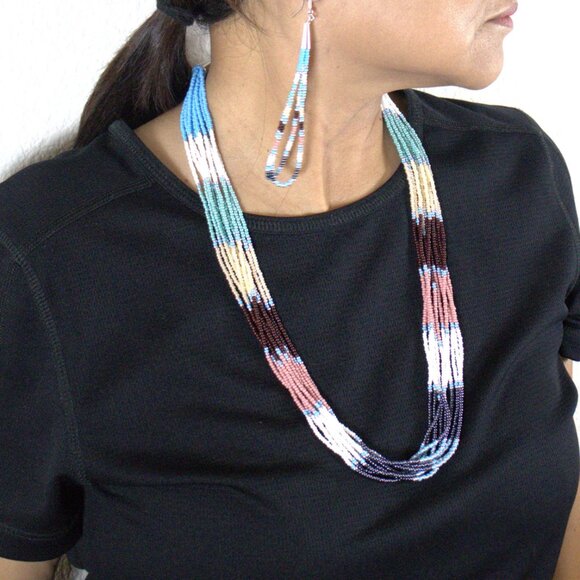 Authentic Native American Multicolor Glass Beads Necklace & Earrings Set Jewelry - Picture 4 of 10